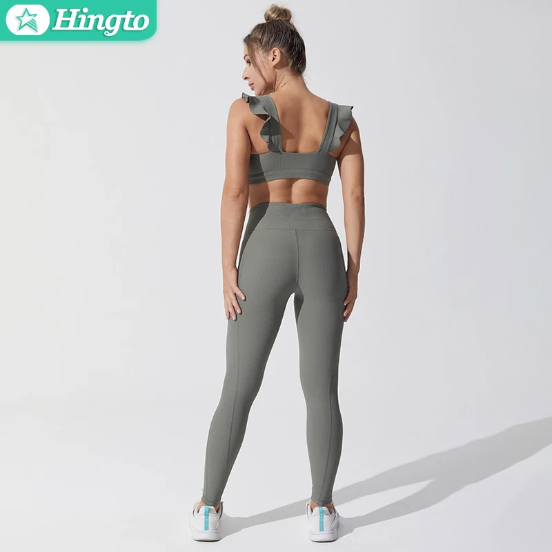 Hingto Custom Wholesale Slim Fit Fitness Yoga Active Wear Set Workout Sportswear Women Gym Fitness Yoga Wear Gym Female Set