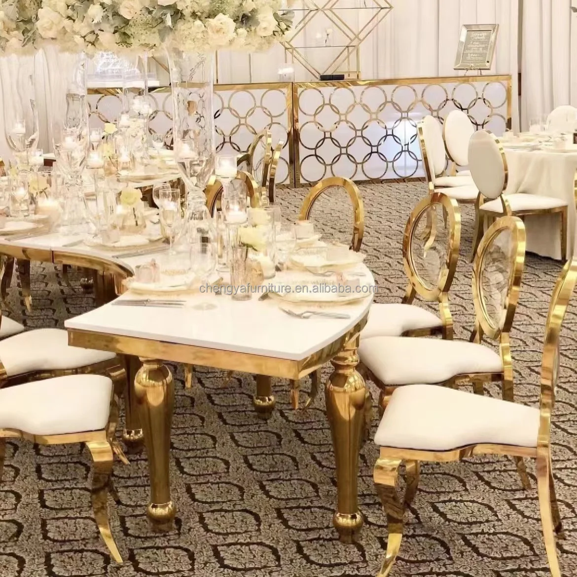 Luxury stainless steel legs glass serpentine table for wedding