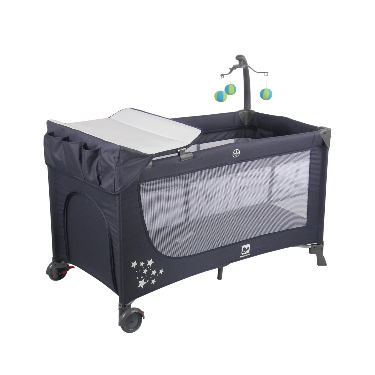 Linen fabric metal frame travel cot baby crib baby bed