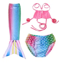 LQSZ 2022 Little Girls Kids Colorful Magical Suspender Cute Mermaid Sexy Bikini Three Pieces Custom Swimwear & Beachwear