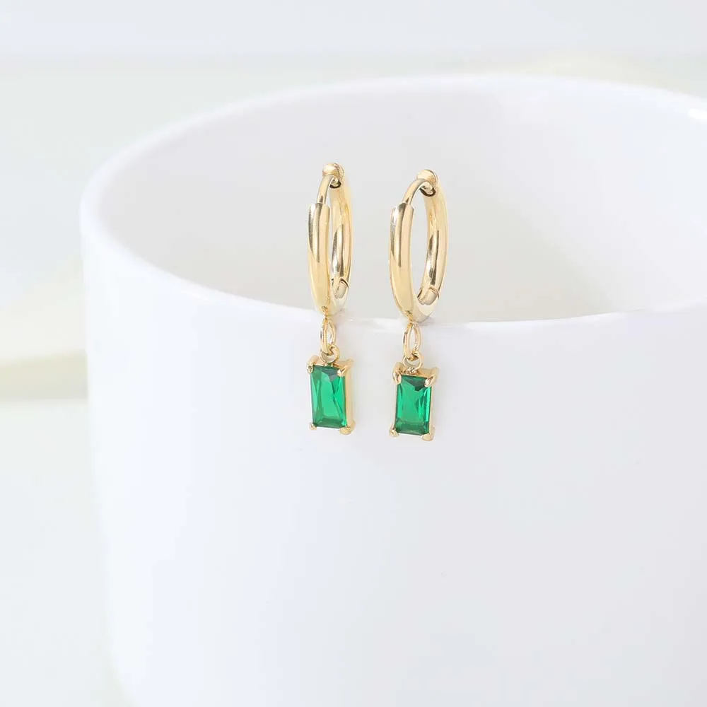 YSS JEWELRY earing hooks diy jewelry making wholesale Stainless Steel Ladies Jewelry Square Crystal CZ Cubic Zirconia Zircon