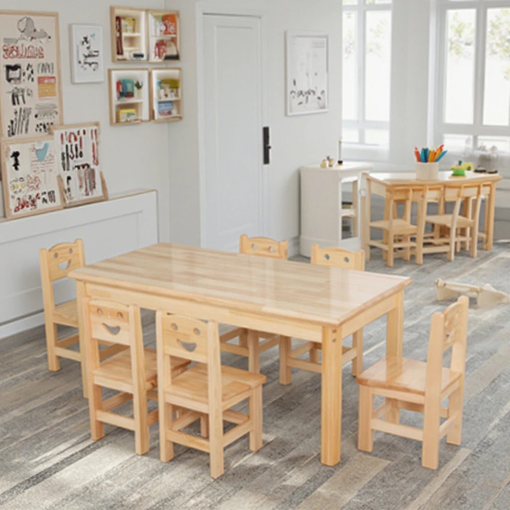 Modern Montessori Daycare Wooden Stable Table and Chair Set for Kids for Preschool Kindergarten  Use