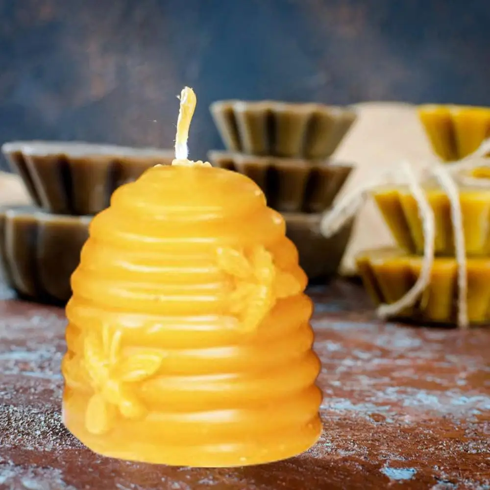 2 PCS Bee Honeycomb Candle Mold, 50Pcs Low Smoke Candle Wicks and Holder, Beehive Silicone Mold for Making Beeswax Candles