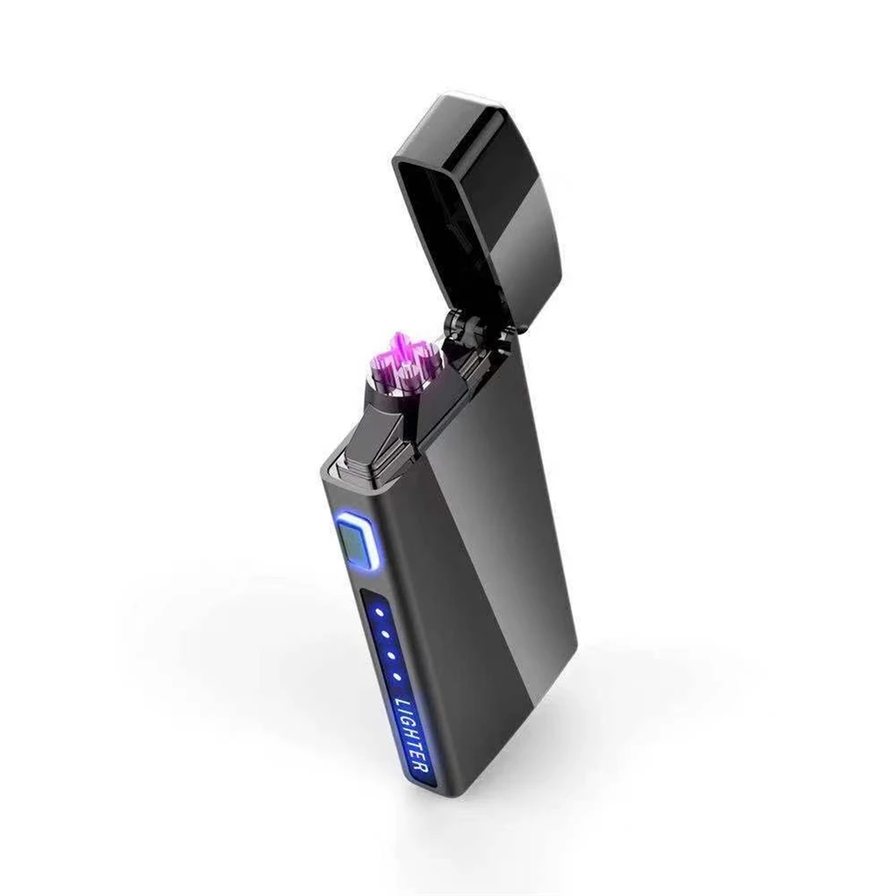 TK111 Custom Logo Windproof Electric Double Arc Lighter USB Plasma Rechargeable Lighter with LED Battery Indicator