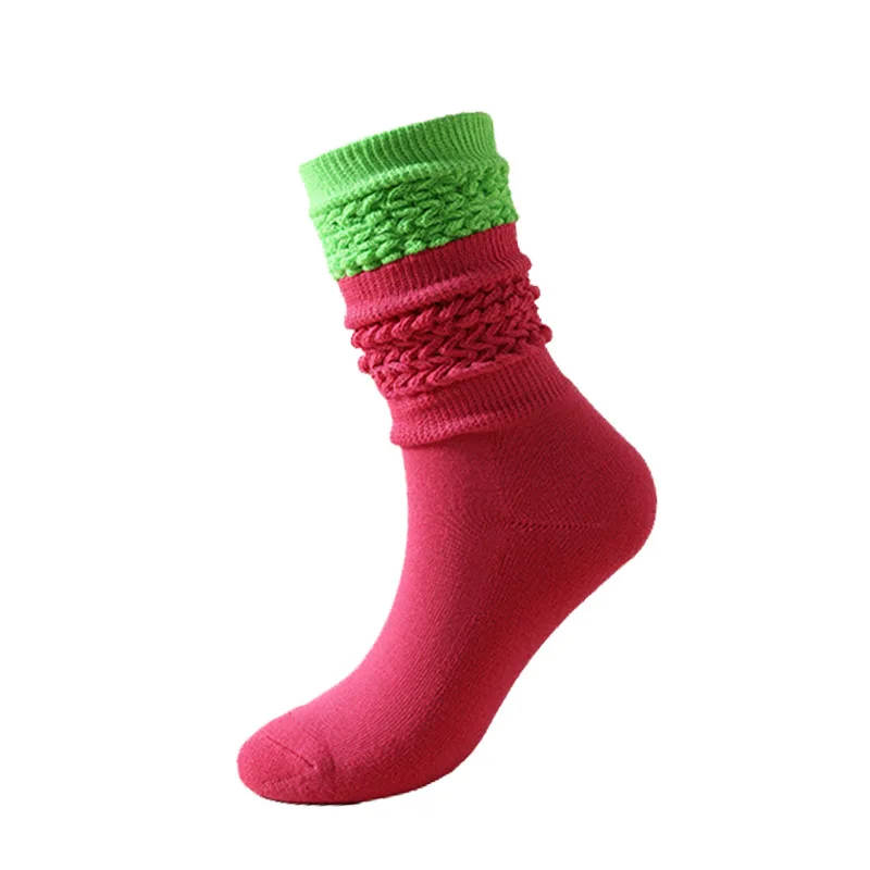 2021 Wholesale custom All Cotton Slouch socks two colors matched Cotton scrunch socks for women girls