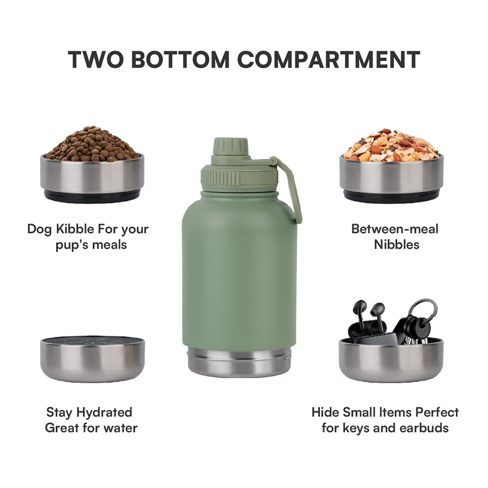 NEW ODM 3 in 1 double walled stainless steel pet water bottle dog feeding water bottles pet travel water feeder bottle
