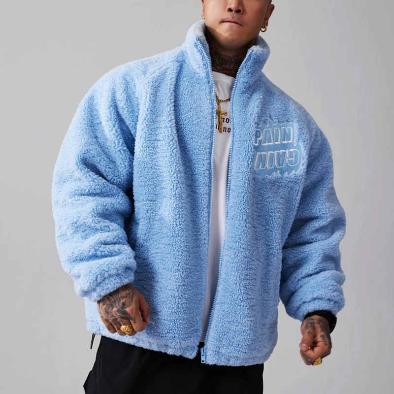 Factory Direct High Quality Stand Collar Sherpa Outerwear Wool Winter Fleece Jacket Men 13