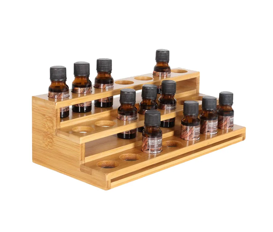 
Natural Bamboo Nail Polish Display Holder Essential Oils Storage Rack spice rack 21 Slots for 5ml 10ml Bottles 