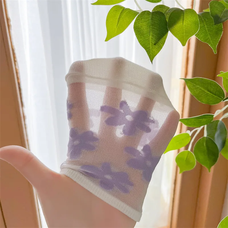 Summer Thin Fresh Floral Cotton Nylon Sheer Socks Non Slip No Show Women Socks