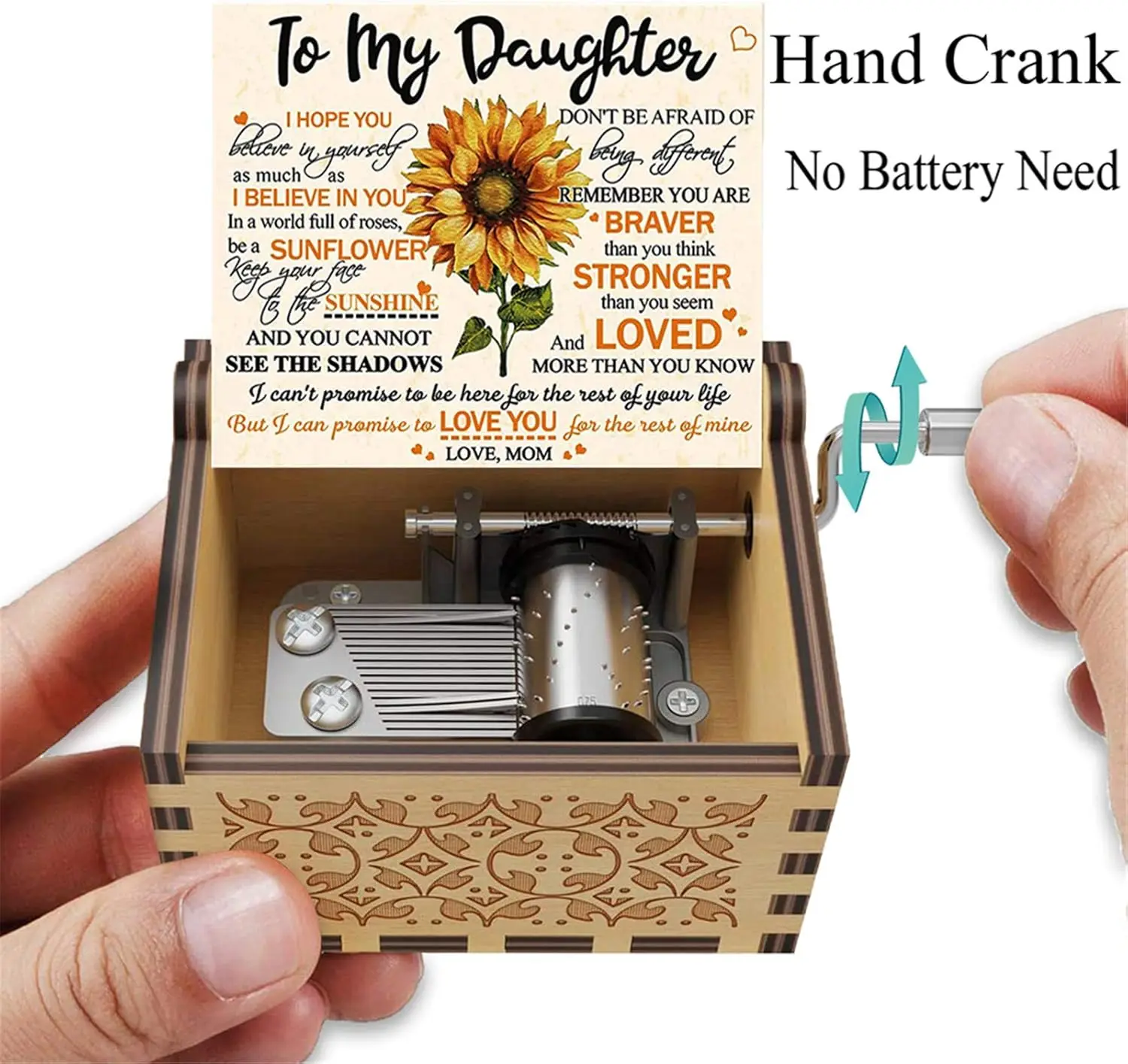U R My Sunshine Sunflower Wooden Engraved Colorful Laser Wood Music Box