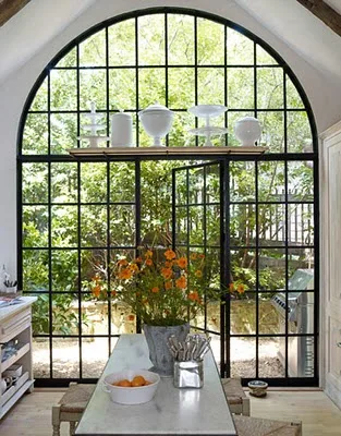 Arched Glass Double Door Metal Frame Tempered Glass Interior French Doors