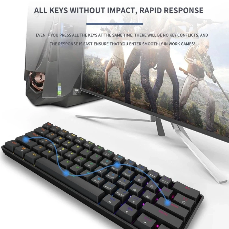EAOR K28 Dual-mode 61-key BT Mechanical Gaming Keyboard Blue Switch RGB Gaming Keyboard for Desktop PC Laptop