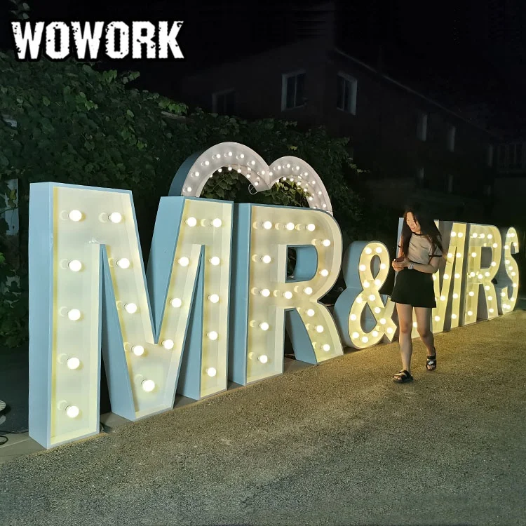 2025 WOWORK Large 3D 4ft Metal Fold up Frame Waterproof Large Light up MR&MRS Marquee Letter for Wedding Marriage Event Backdrop