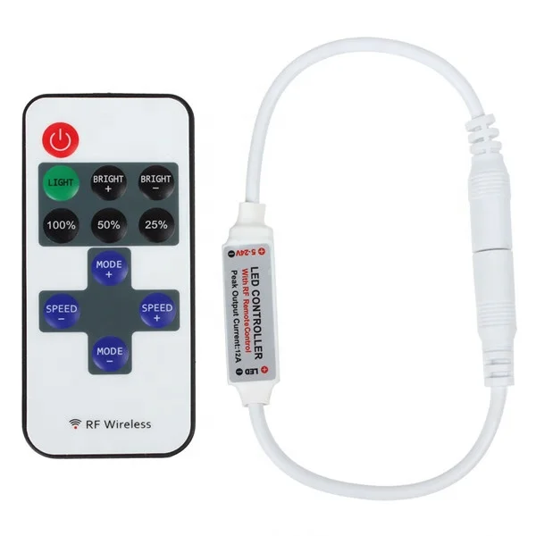 Mini 12V RF Dimmer Wireless Remote Switch Controller Inline Dimmer for LED Strip Light Solid Color