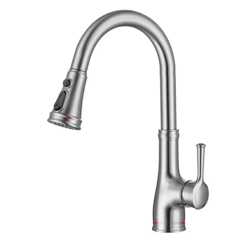 European style sus304 single handle pull down sprayer nickel brushed kitchen faucet mixer tap