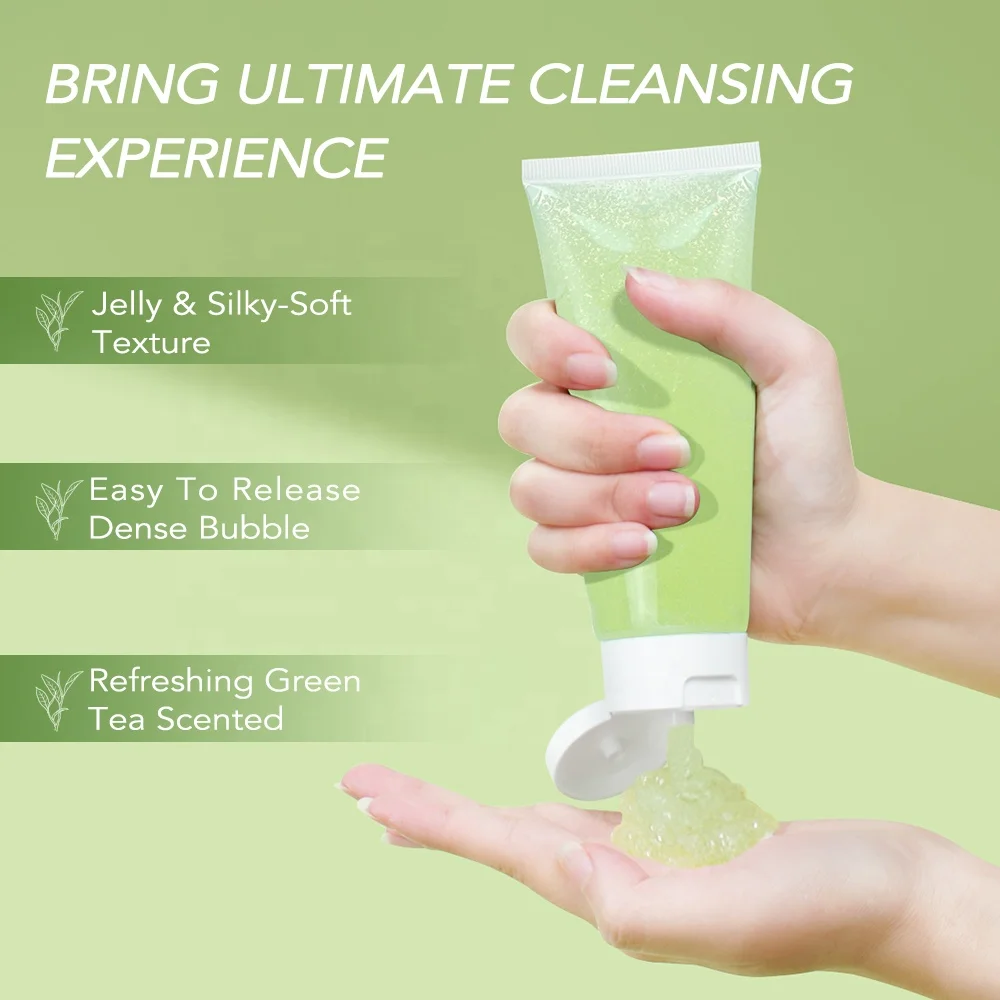 Private Label Hydrating Facial Jelly Cleanser Green Tea Face Wash Amino Acid Gentle Cleansing Gel