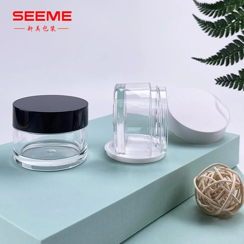 Wholesale 1oz 2oz 4oz 30ml 50ml 60ml 80ml 100ml 120ml empty luxury skin care clear black lid PET plastic cosmetic jar
