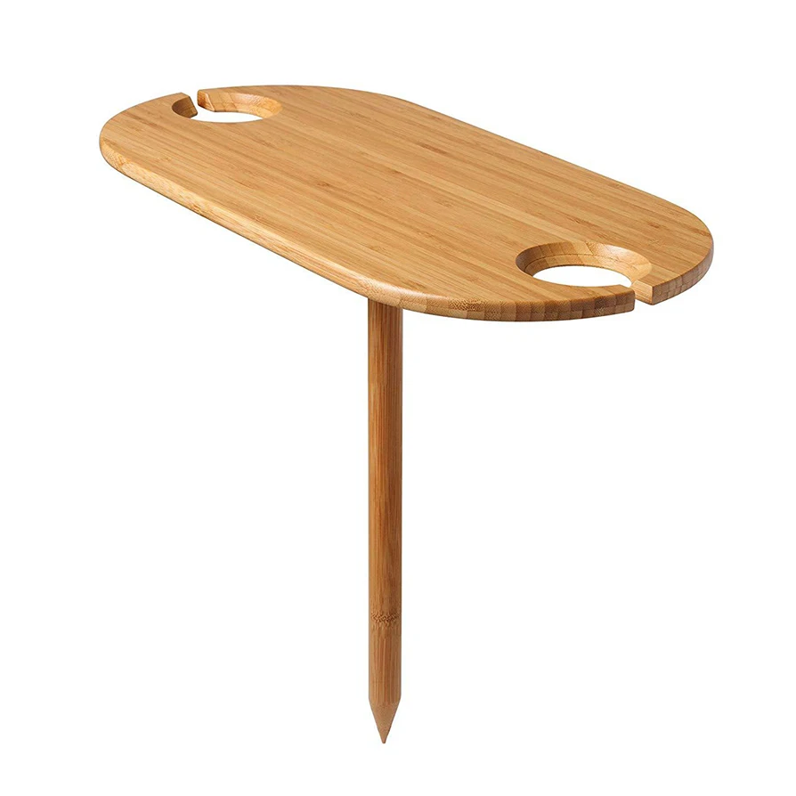 Outdoor Entertaining Holds 2 Wine Collapsible Table  Wood Table Wine Glass Holder picnic table with Ground Stake