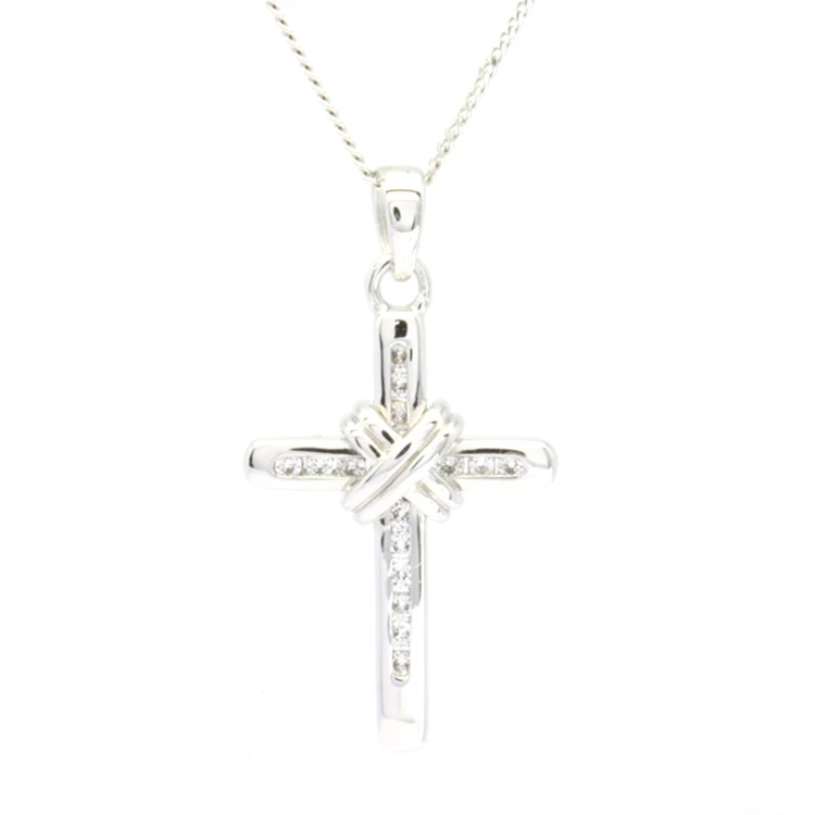 New Design 18K Real Gold Jewelry Wholesale White Gold Natural Diamond Catholic Christian Diamond Cross Necklace