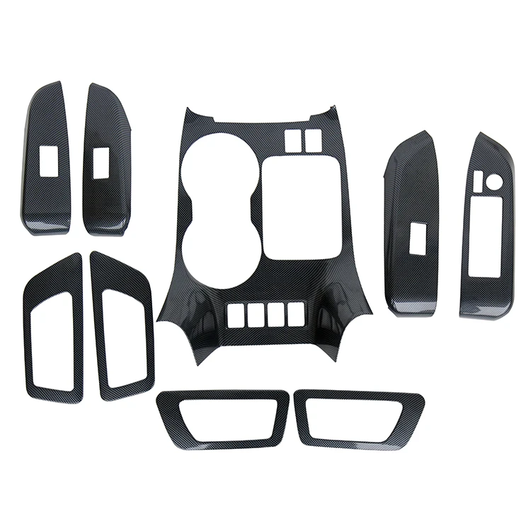 9pcs Carbon Fiber Interior Car ABS Armrest Window Switch Panel Cover Trim wood interior trim For Toyota Highlander
