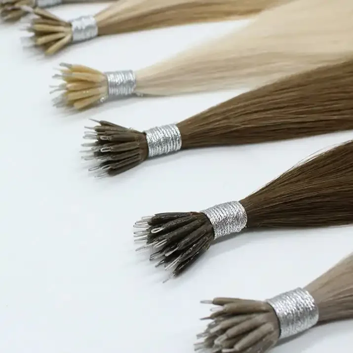 High quality human hair Russian double drawn nano ring hair wholesale extension in stock straight nano ring hair extensions