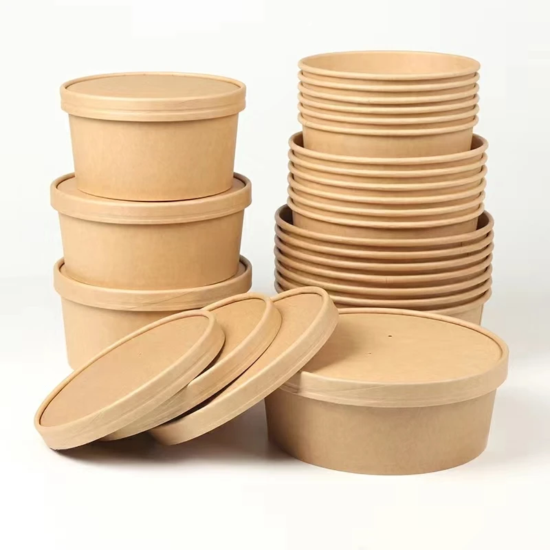 100% Food Grade Eco Disposable Kraft Paper Soup Bowl Cup 6oz Hot Soup Bowls Custom