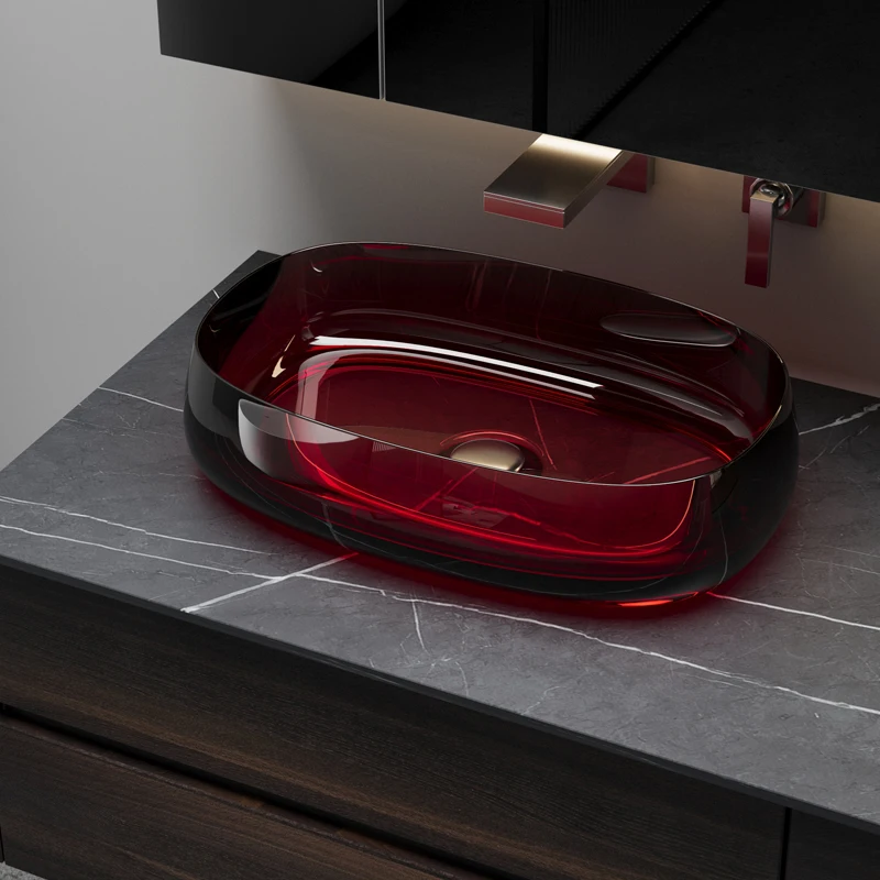 Modern Transparent Resin Basin Hotel Villa countertop sink Oval Shape Clear Polyester resin vessel Bathroom Wash Mop