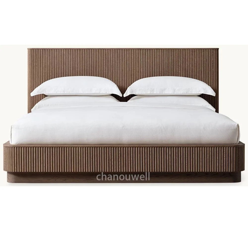 Vintage Design Classical Style Solid Oak Wood Frame Bedroom Furniture Durable Bed With Waterproof Cushion For Home Living