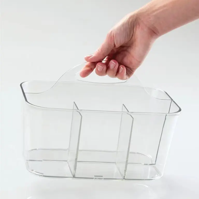 Clear Plastic Makeup Storage Organizer Caddy Tote, Divided Basket Bin, Handle for Bathroom, Holds Eyeshadow Palettes, Nail Polis