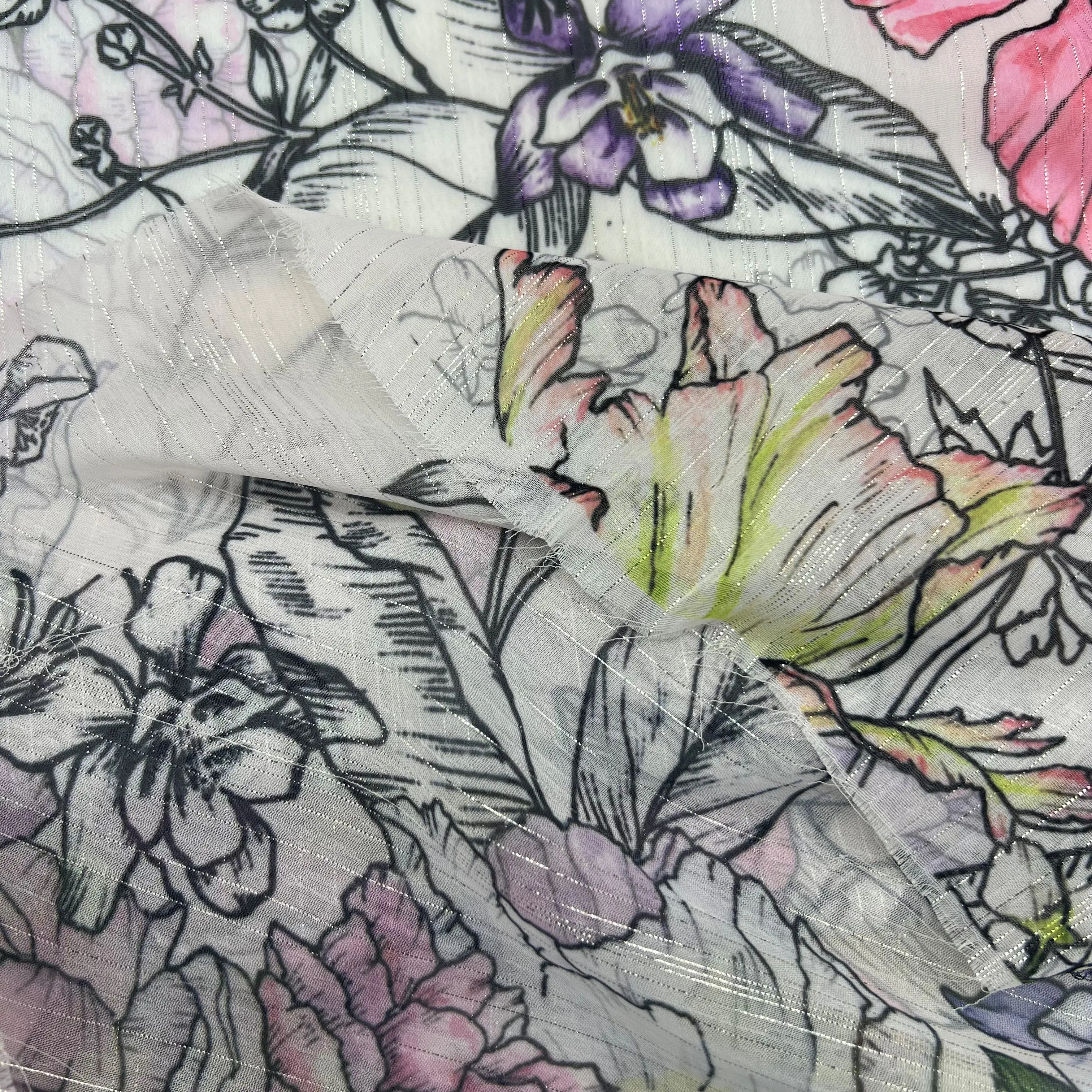 factory direct selling latest fashion handfeeeling soft fabrics silver thyead weave 100%polyester chiffon fabrics for garment