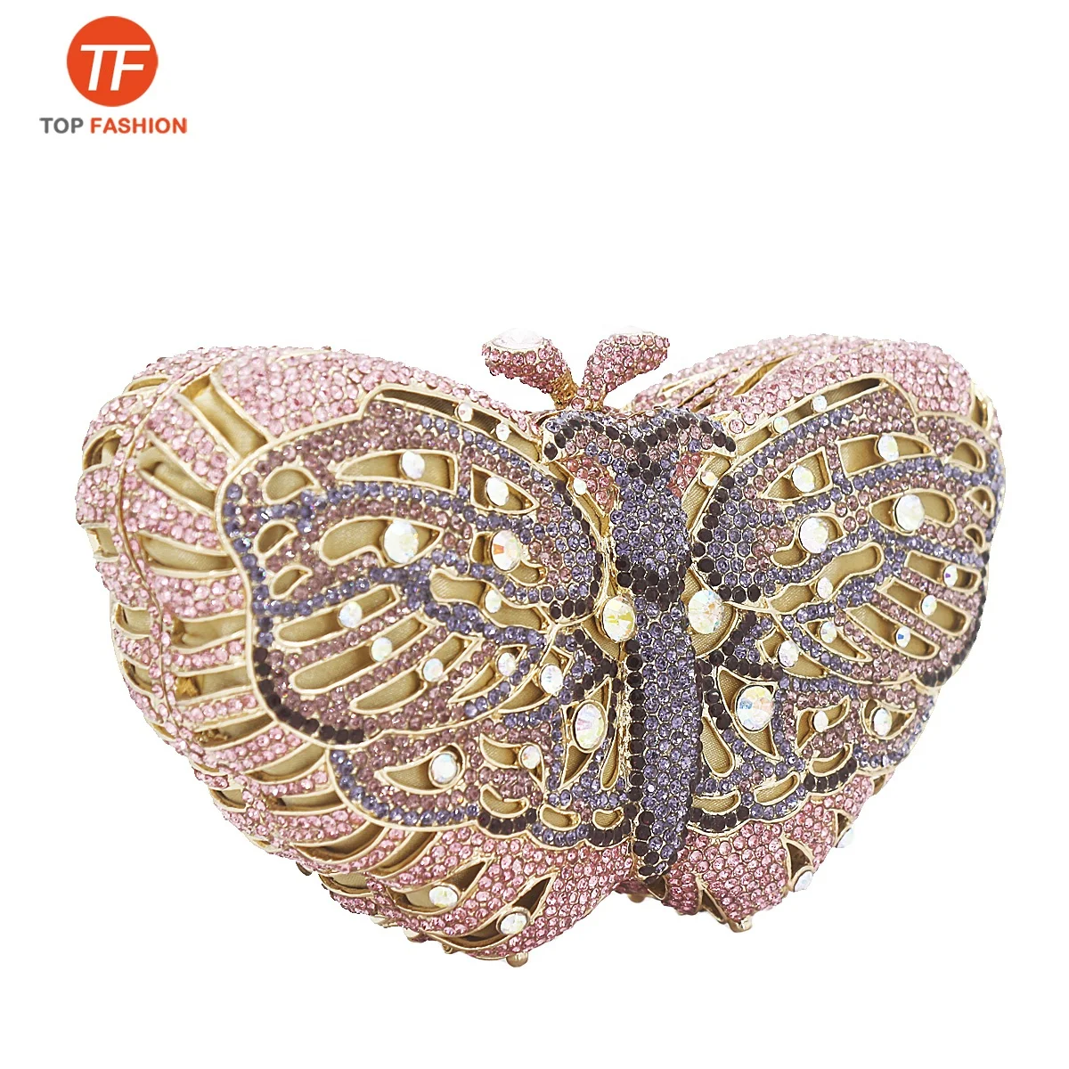 
Factory Wholesales Luxury Crystal Rhinestone Party Rigid Clutch Evening Bag Butterfly Diamante Clutch Purse 