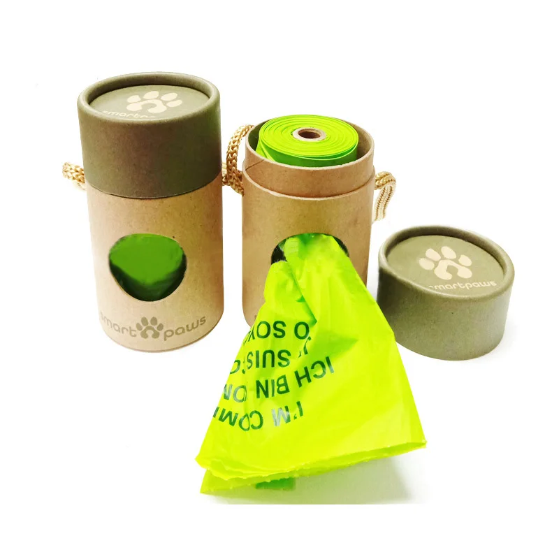 
high quality recycled material Custom label 100% biodegradable paper tube packaging for dog poop bags 
