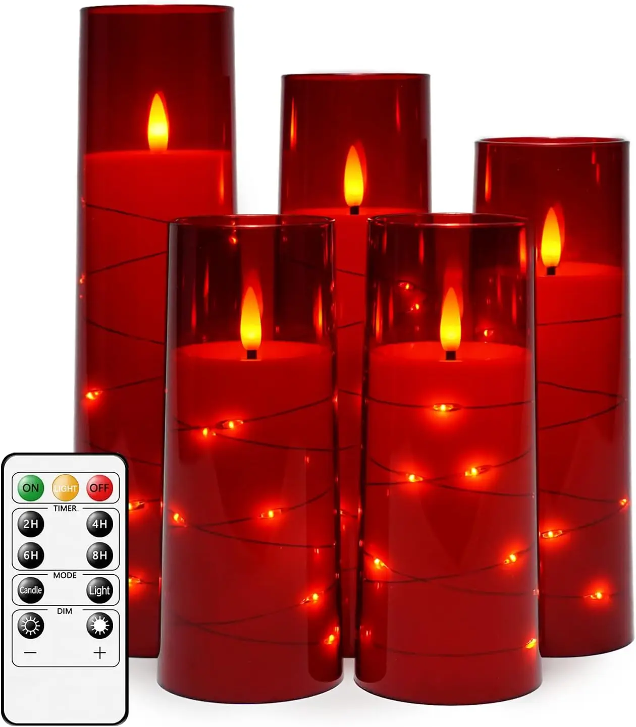 Battery Operated Flameless LED Candles light set with Timer 5Pc Flickering electronic candle with Star String for wedding decor