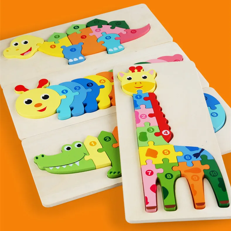 CMC Large Dinosaur Buckle 3D Puzzle Wooden Toy Animal Wooden Puzzles for Toddlers Educational Wooden Puzzle Games