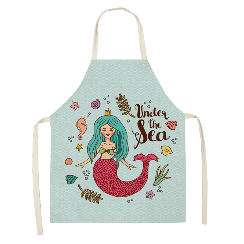 Cartoon mermaid print kitchen day anti-fouling sleeveless apron cover