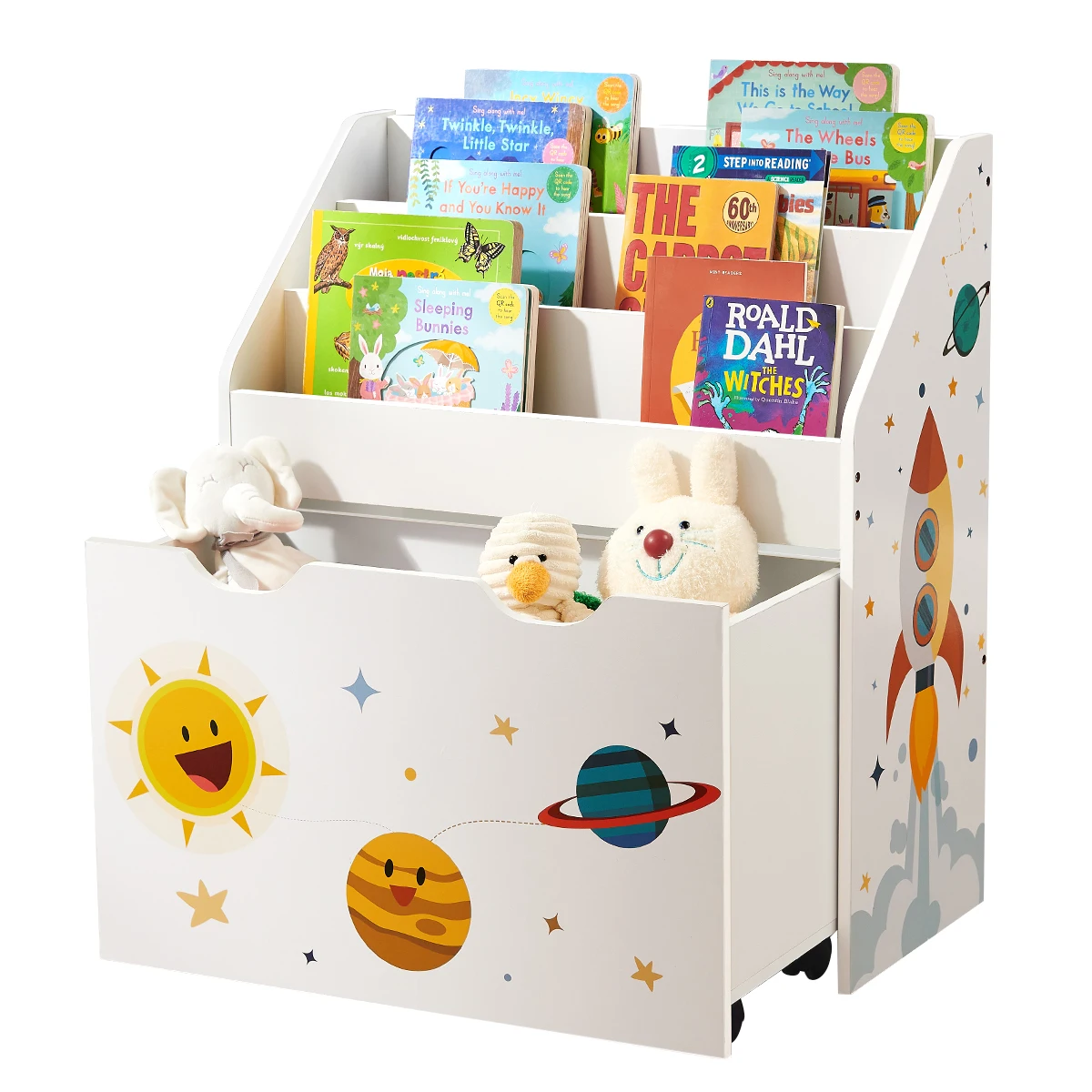 SONGMICS Multi Purpose White Toy Organiser Kindergarten Storage Locker Children Bookshelf With Wheels