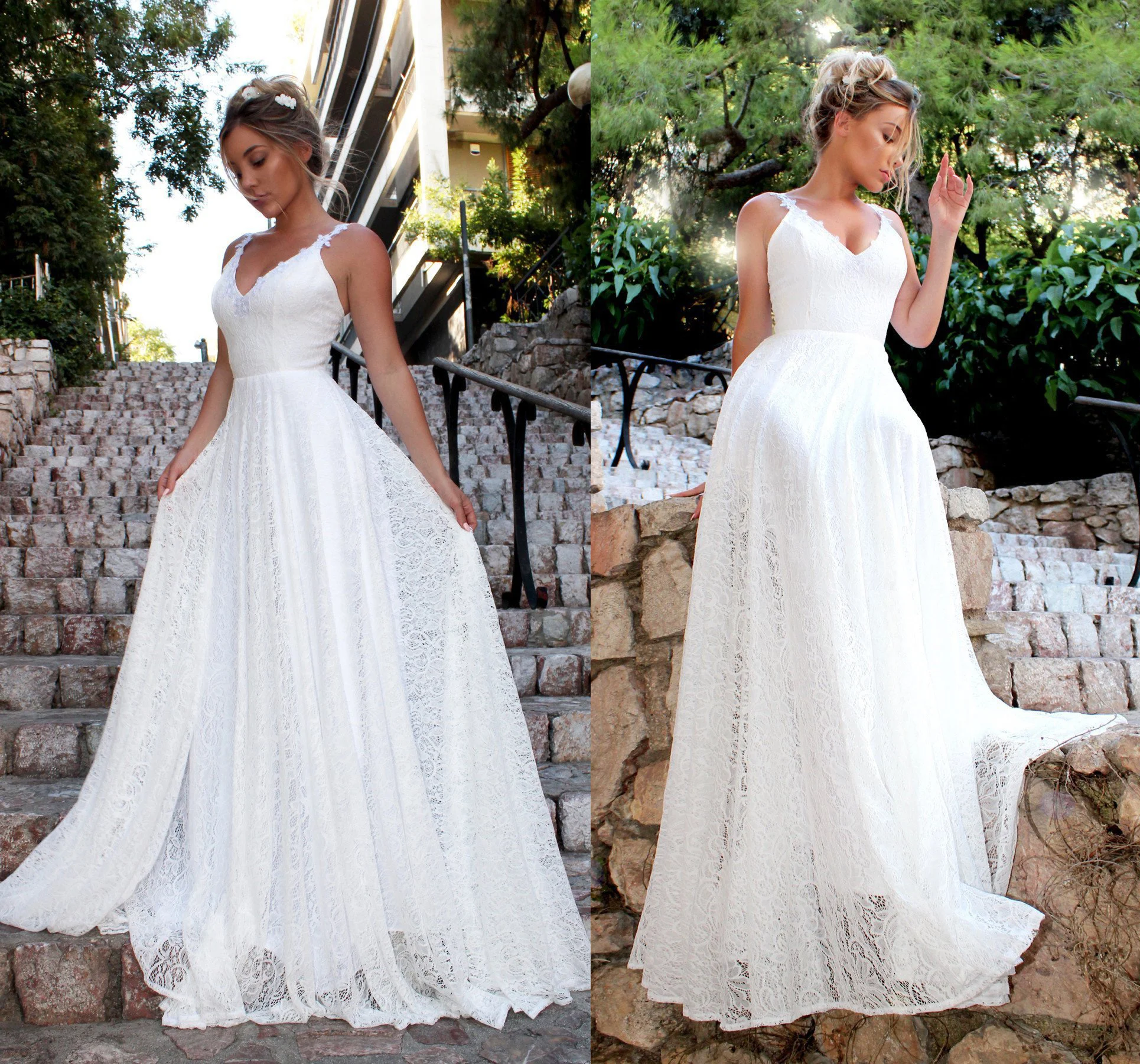 2021 European American summer new sexy V-neck sling print stitching lace long bridesmaid wedding evening