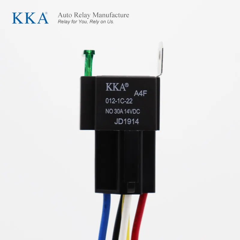 KKA-A4F 30A Automotive Fused Relay 12V 5 pin and 14+16 AWG Wire Harness Kit, with Metal Bracket, JD1914 Car Relay