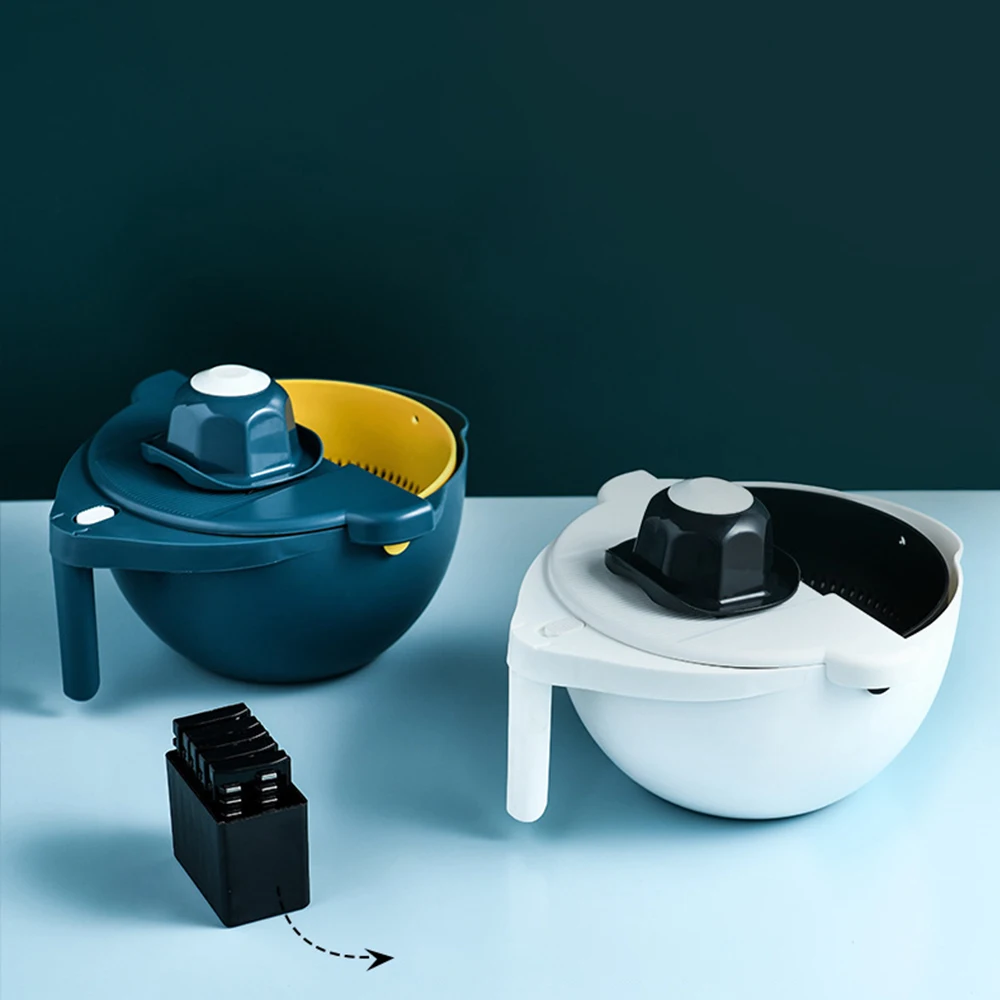 Magic Multifunctional Rotate Vegetable Cutter With Drain Basket Kitchen Veggie Fruit Shredder Grater Slicer Peeler//