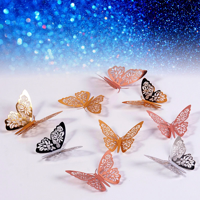 3D Hollow Decorative Butterfly Wall Stickers For Kids Rooms Home Decor Fridge Stickers DIY Party Wedding Butterflies
