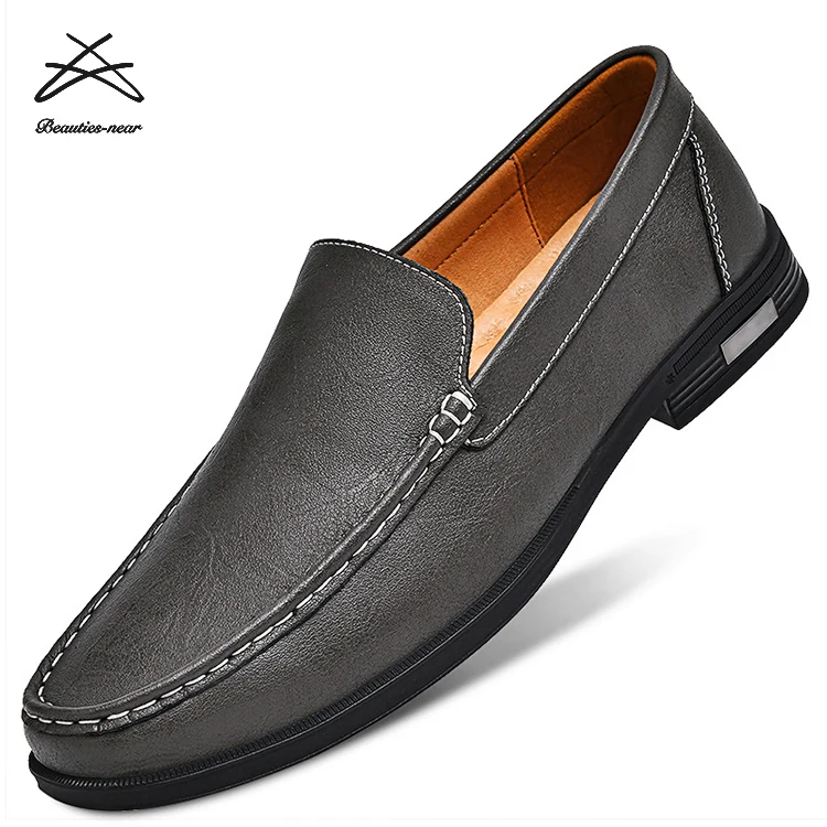 Mens China Factory Action Leather Upper Walking Sneakers For Men Flat Soft Casual Slip On Rubber Driving Loafer Shoes