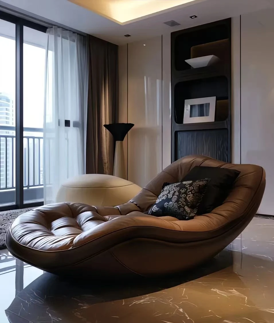 Ancient style recline sofa chair study balcony Wabi-Sabi grand flat villa casual single retro lazy sofa