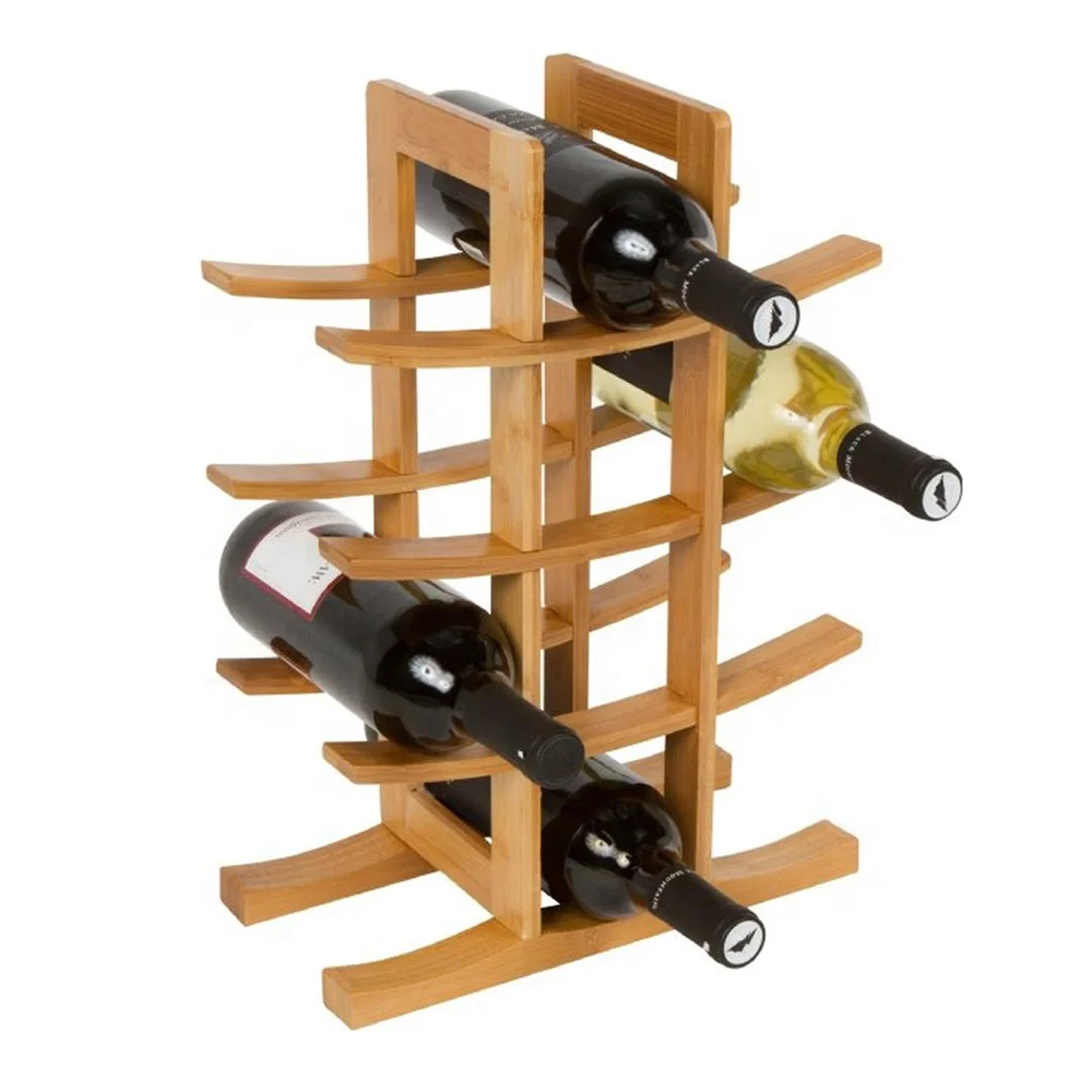 Luxury freestanding wine bottle shelf holder storage bamboo countertop portable wine display rack movable 4 tier wine rack