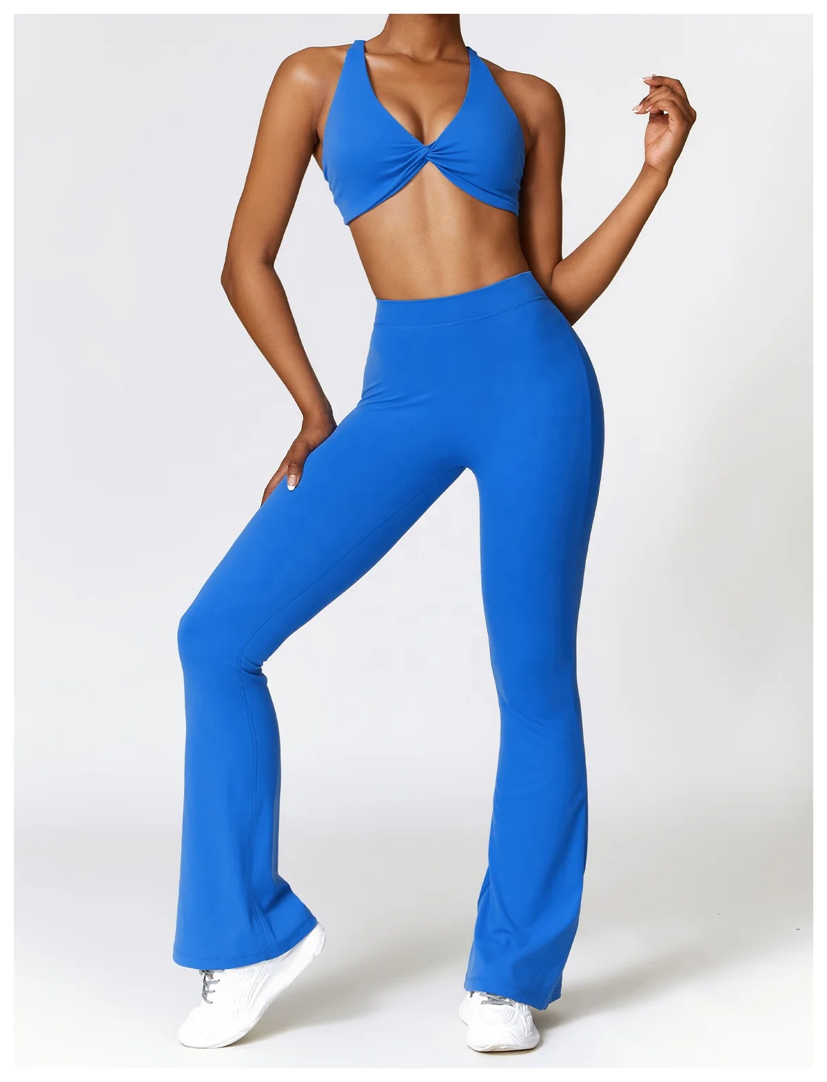 Ptsports  high quality cross bra and bell bottom pants yoga gym fitness set gym clothing activewear training suit