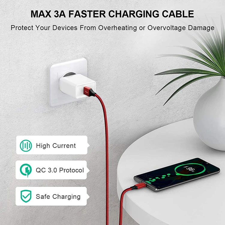 Wholesale 3a Data Cable Usb 3.0 Type C Connector Braided Usb Cable Fast Charging Type C to Usb Cable For Android Xiaomi Huawei