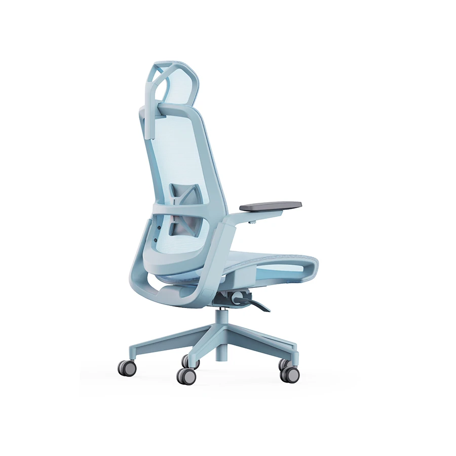 
Ergonomic high back office chair with blue frame and blue fabric 