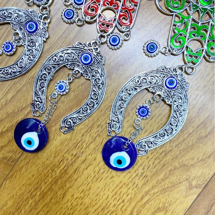 Еврейские настенные украшения для домашнего декора металлическая Фатима ручная подвеска Хамса синее стекло украшение от сглаза Настенная