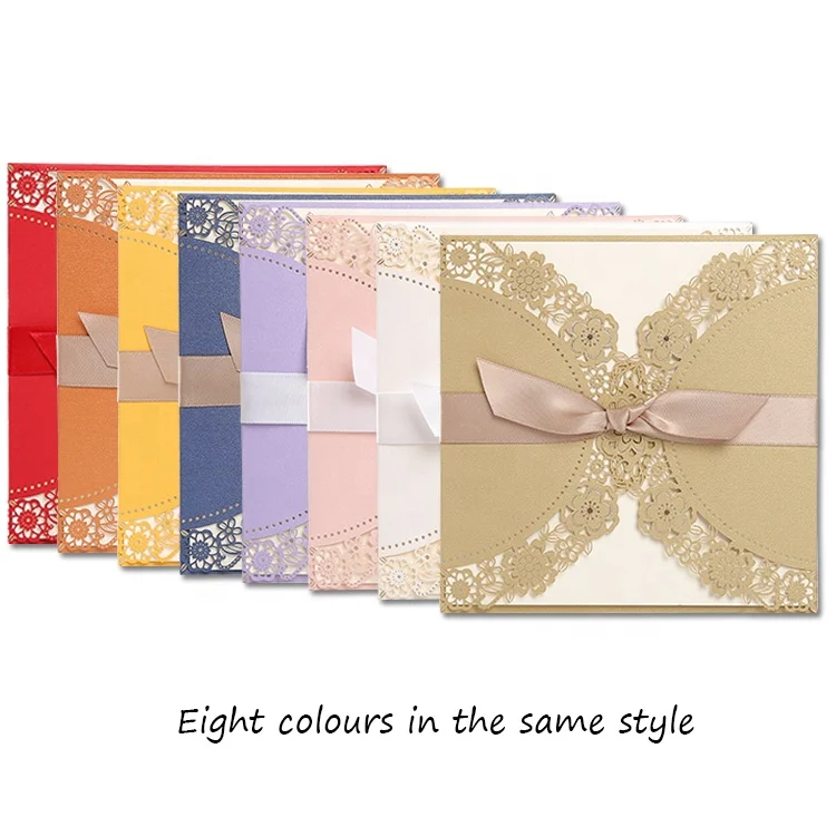 
Latest gold custom luxury laser cut wedding invitations golden lasercut wedding invitation cards 