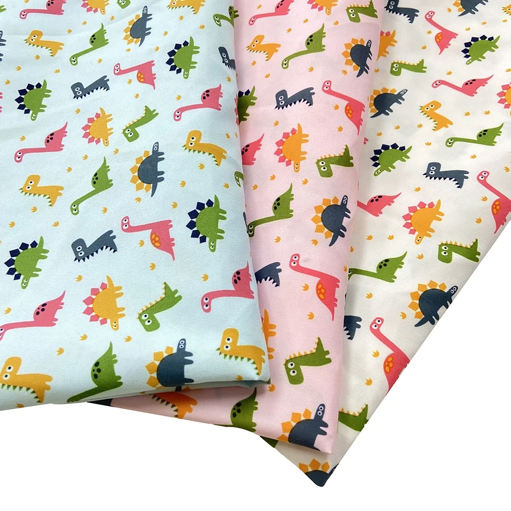 Fashion Design Microfiber Peach Skin Twill Woven Polyester Fabric Digital Custom Cartoon Printing Dinosaur Fabric For Doll Dress