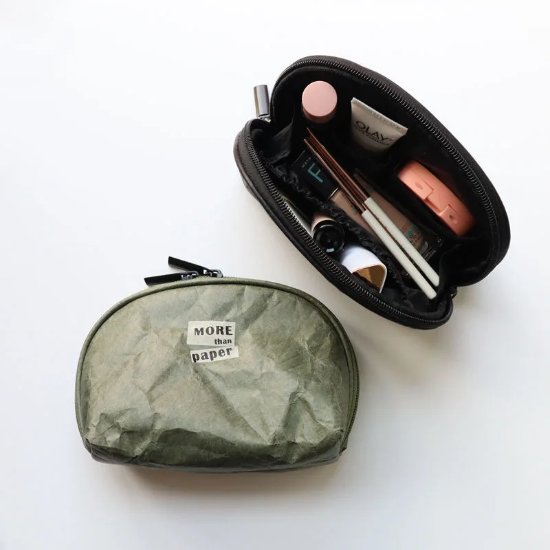 Fashion Shell Shape Washable Fabric Black Green Kraft Paper Cosmetic Makeup Tyvek Pouch Bag